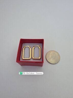 18K Real Gold Rectangle Earring